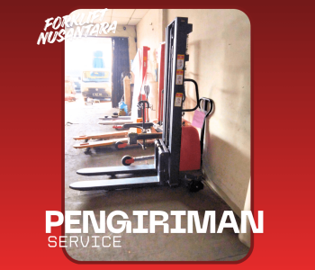 pengiriman service hand forklift di forklift nusantara service hand forklift cikarang semi electric penggantiam baterai dan maintenance fungsional unit di forklift nusantara
